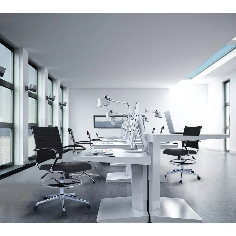 Office Chair With Arms Stools For Counter Height Bar Office Wheels PU Leather Rest Tilt Swivel Work Office Standing Desk