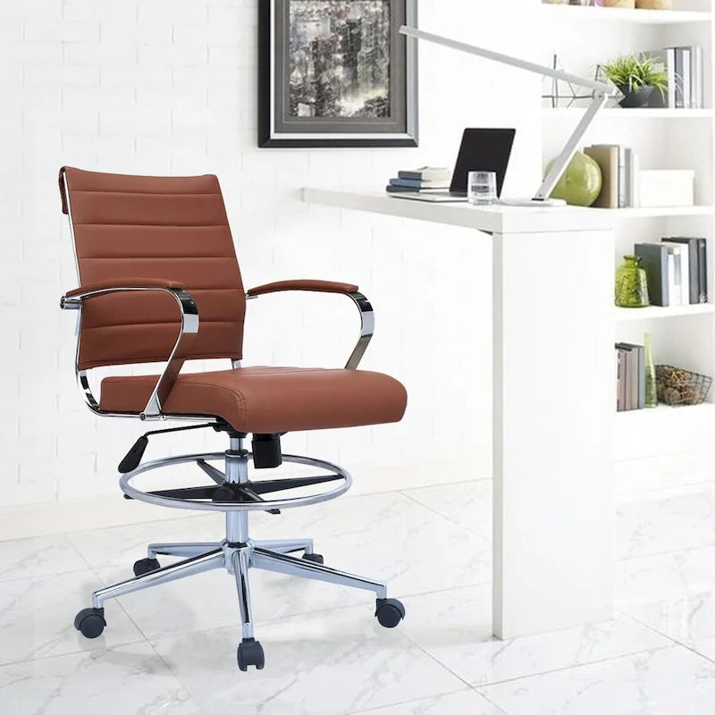 Office Chair With Arms Stools For Counter Height Bar Office Wheels PU Leather Rest Tilt Swivel Work Office Standing Desk