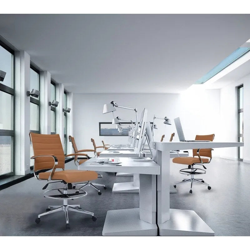 Office Chair With Arms Stools For Counter Height Bar Office Wheels PU Leather Rest Tilt Swivel Work Office Standing Desk