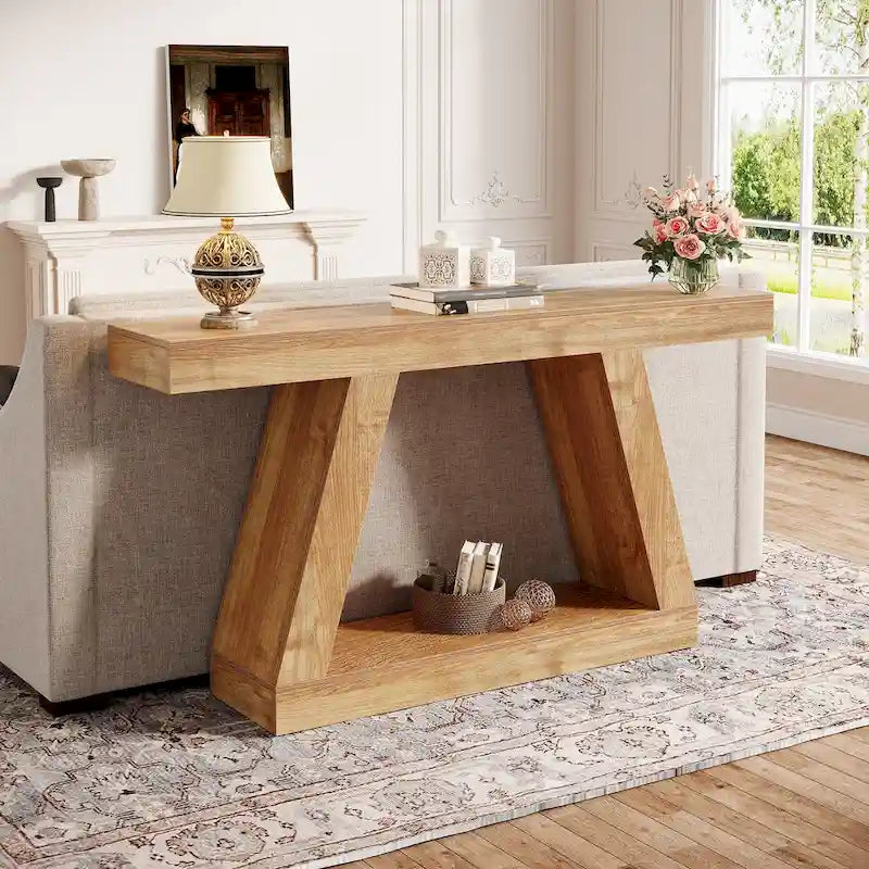 55 Inches Farmhouse Entryway Console Table with Storage