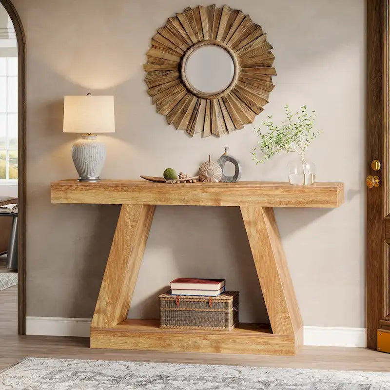Brown Farmhouse Console Table - 55" with 2-Tier Shelves