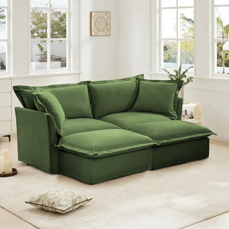 83.4 Chenille 2-Seater Sectional Sofa with Ottomans