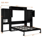 Queen Size Murphy Bed with Desk, Vanity and Cabinets, Espresso