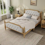 Full Size French Provincial Bed With Tufted Upholstered Headboard And Solid Pine Frame