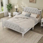 Full Size French Provincial Bed With Tufted Upholstered Headboard And Solid Pine Frame