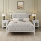 Full Size French Provincial Bed With Tufted Upholstered Headboard And Solid Pine Frame