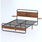 King Size Modern Metal Platform Bed with Upholstered Headboard and Charger