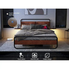King Size Modern Metal Platform Bed with Upholstered Headboard and Charger