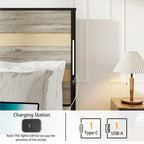 Queen Size Metal Platform Bed with Charging Station and 4 Drawers