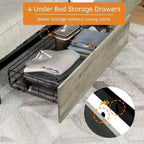 Queen Size Metal Platform Bed with Charging Station and 4 Drawers