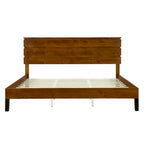 Brown King Size Mid-Century Modern Solid Wood Platform Bed with Three-Piece Headboard Design