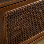 Walnut 59 TV Stand with Open Shelves and Rattan Cabinet Doors for TVs Up to 65