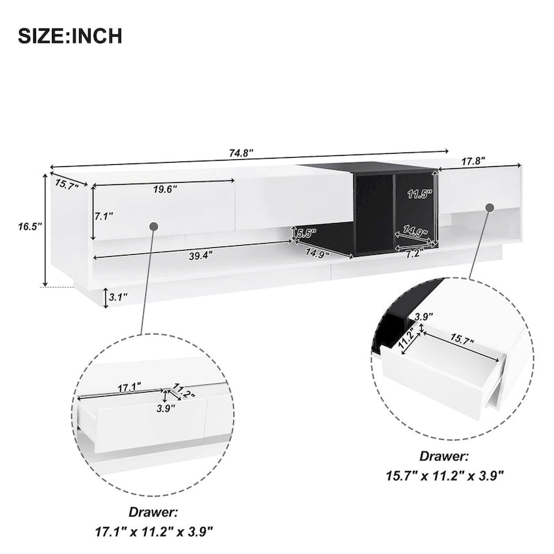 74 TV Stand with Storage & Compartment for TVs Up to 80