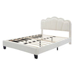 White Full Size Sherpa Upholstered Bed with Floral Headboard