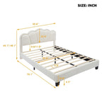White Full Size Sherpa Upholstered Bed with Floral Headboard