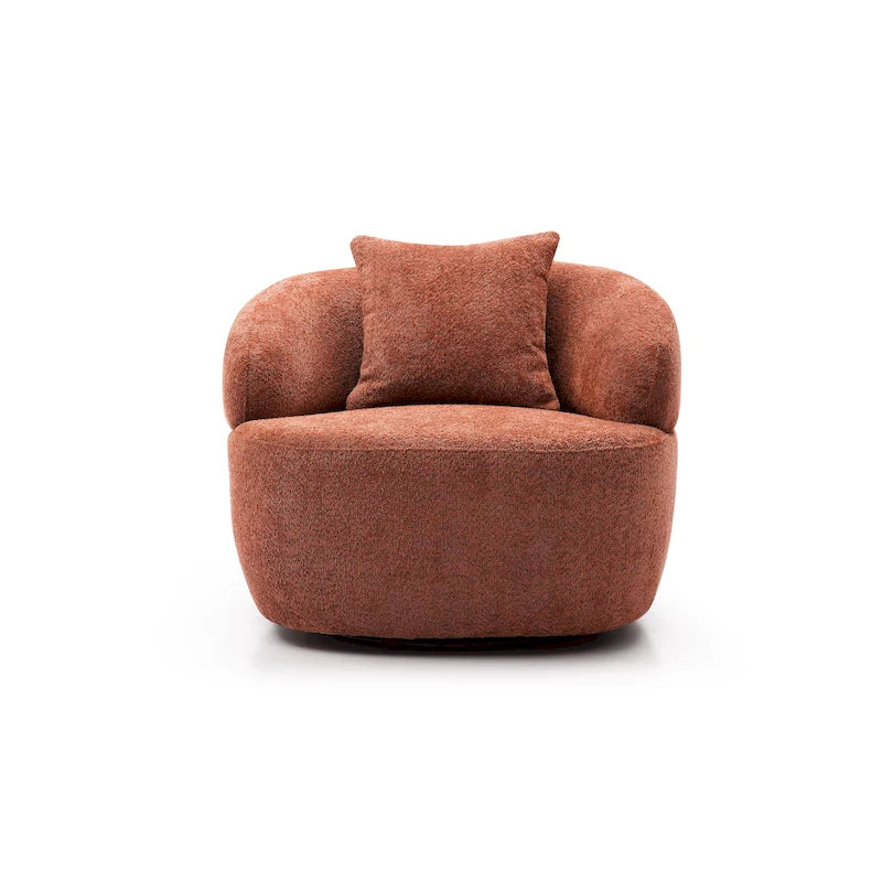 Orange Boucle 360° Swivel Barrel Chair