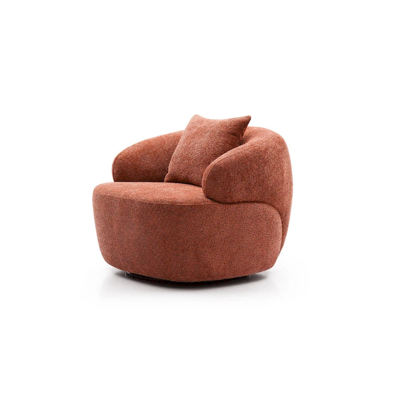 Orange Boucle 360° Swivel Barrel Chair