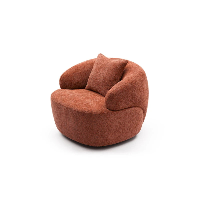 Orange Boucle 360° Swivel Barrel Chair