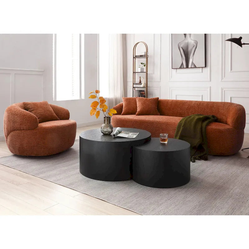 Orange Boucle 360° Swivel Barrel Chair