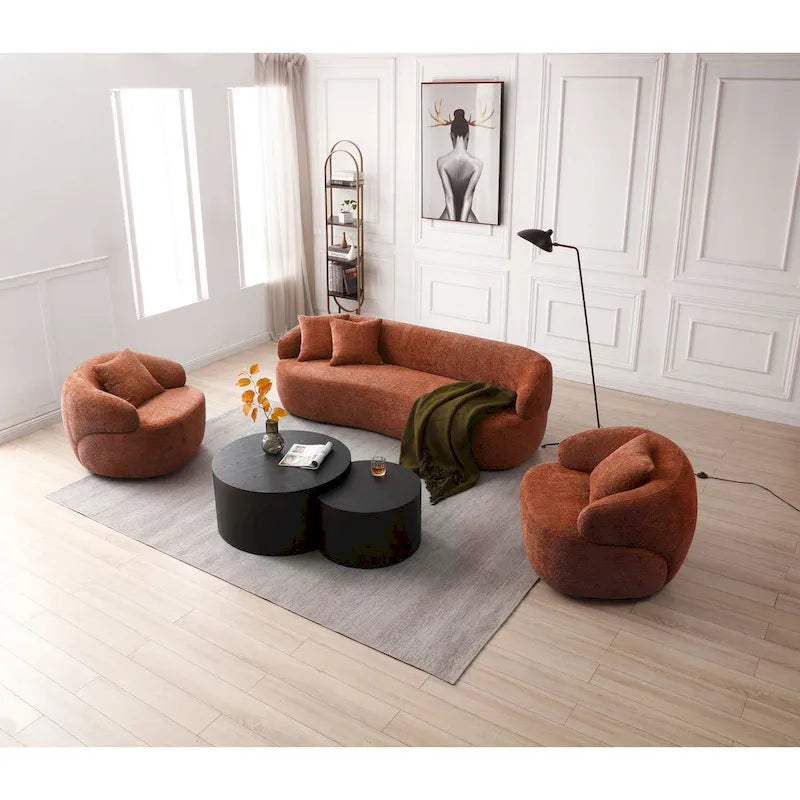 Orange Boucle 360° Swivel Barrel Chair