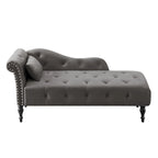 Modern 60.6 Velvet Upholstered Buttons Tufted Chaise Lounge Chair with Solid Wood Legs and Nailheads