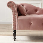 Modern 60.6 Velvet Upholstered Buttons Tufted Chaise Lounge Chair with Solid Wood Legs and Nailheads