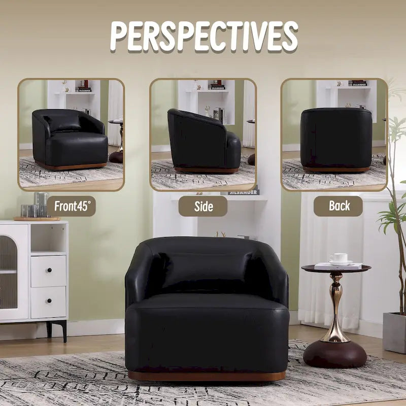 Black PU Modern 31.5 Upholstered 360 Swivel Barrel Chair with Metal Base for Living Room