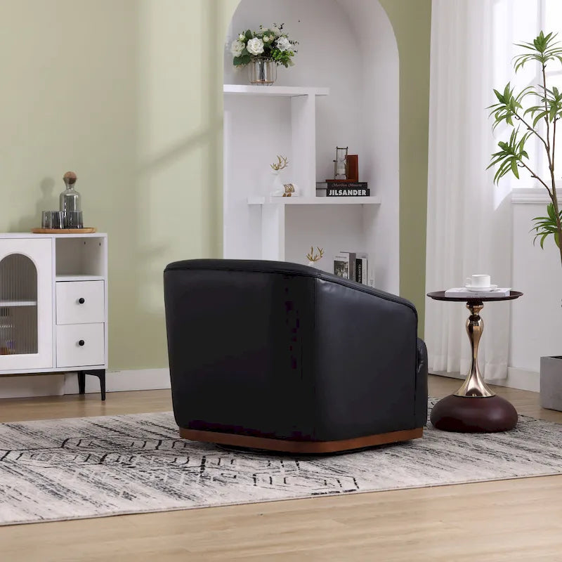 Black PU Modern 31.5 Upholstered 360 Swivel Barrel Chair with Metal Base for Living Room