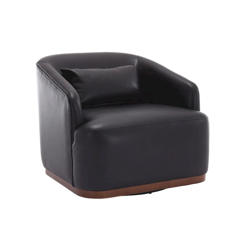 Black PU Modern 31.5 Upholstered 360 Swivel Barrel Chair with Metal Base for Living Room