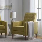 Green Fabric Mid-Century Upholstered Push Back Recliner with Footrest, Button-tufted Backrest, Beech Wood Legs