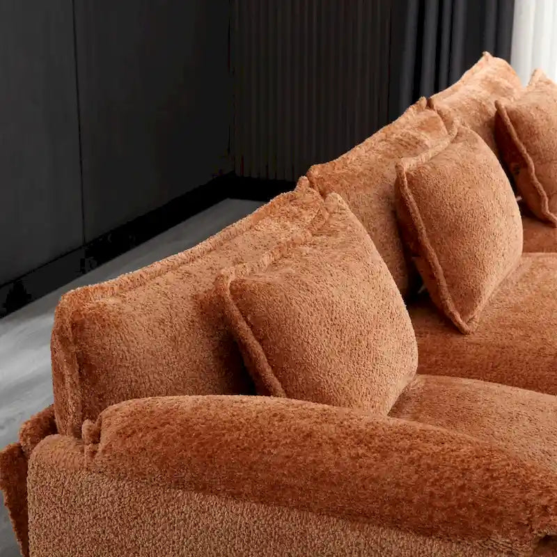 Orange 112.2 L-Shaped 4-Seat Sectional Sofa in Modern Boucle Fabric with Removable Cushions and Detachable Armrests