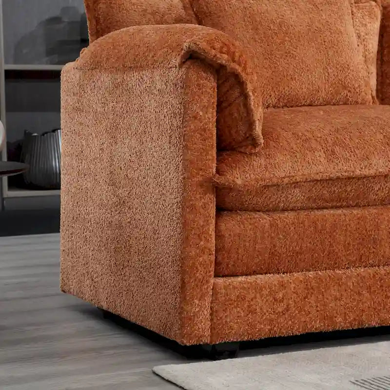 Orange 112.2 L-Shaped 4-Seat Sectional Sofa in Modern Boucle Fabric with Removable Cushions and Detachable Armrests