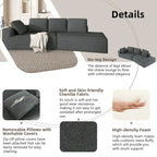 Grey 125 Modern 4-Seat Chaise Lounge Sofa for Living Room Relaxation, Indoor Sleeper