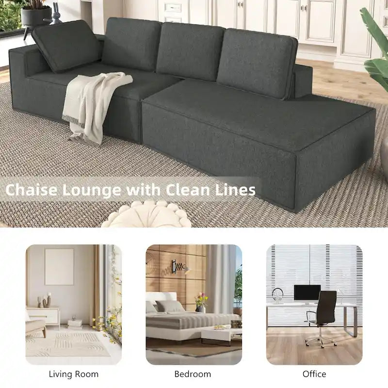 Grey 125 Modern 4-Seat Chaise Lounge Sofa for Living Room Relaxation, Indoor Sleeper