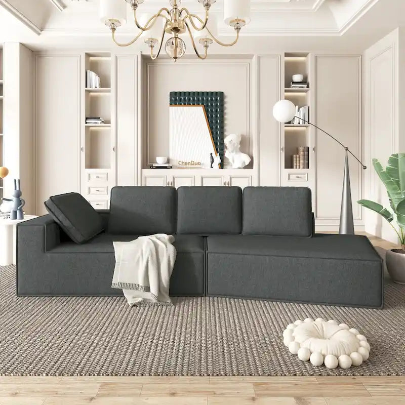 Grey 125 Modern 4-Seat Chaise Lounge Sofa for Living Room Relaxation, Indoor Sleeper