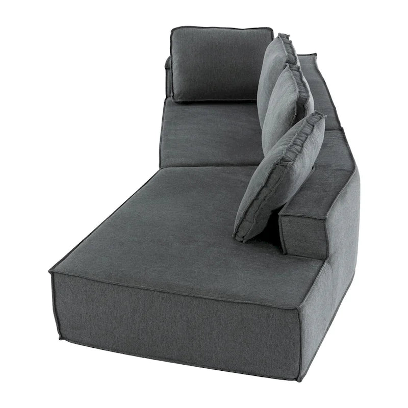 Grey 125 Modern 4-Seat Chaise Lounge Sofa for Living Room Relaxation, Indoor Sleeper