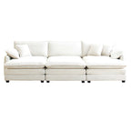 Beige 6-Piece Corduroy Modular Sleeper Sectional Sofa with 3 Ottomans & 5 Pillows