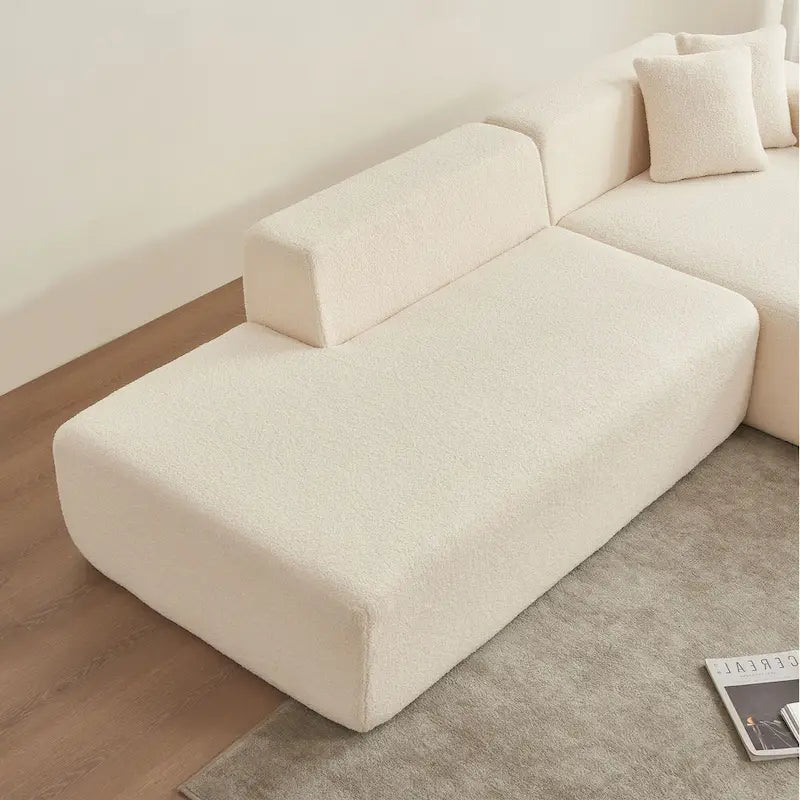 105.51 Modern L-Shape 5 Seater Modular Sectional Sofa Couch with Chaise Lounge, in Soft Lambswool Sherpa Fabric
