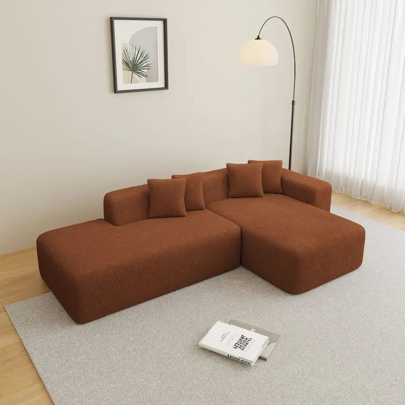 105.51 Modern L-Shape 5 Seater Modular Sectional Sofa Couch with Chaise Lounge, in Soft Lambswool Sherpa Fabric