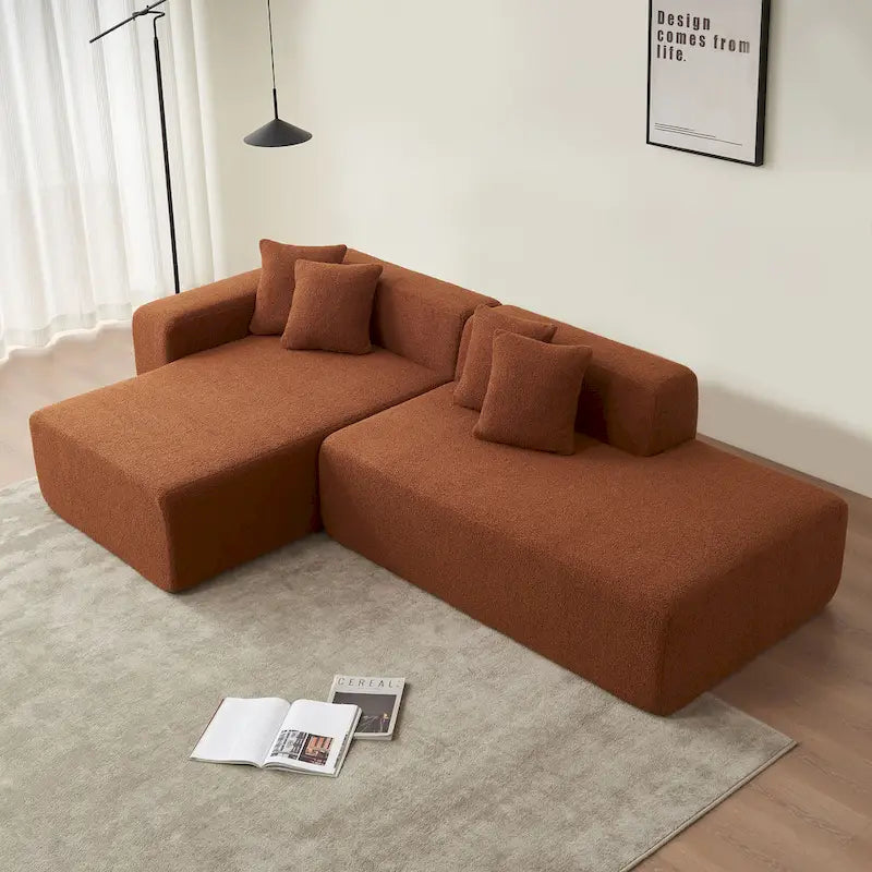 105.51 Modern L-Shape 5 Seater Modular Sectional Sofa Couch with Chaise Lounge, in Soft Lambswool Sherpa Fabric