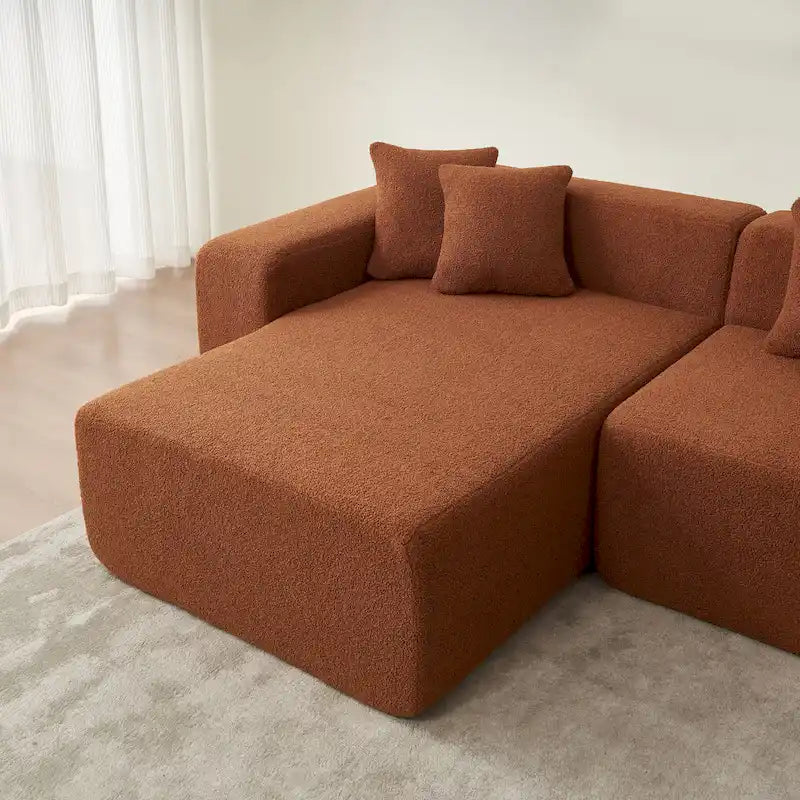 105.51 Modern L-Shape 5 Seater Modular Sectional Sofa Couch with Chaise Lounge, in Soft Lambswool Sherpa Fabric