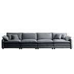 Grey 150 Corduroy 4-Seater Modular Sectional Sofa, 6 Pillows & Free Combination
