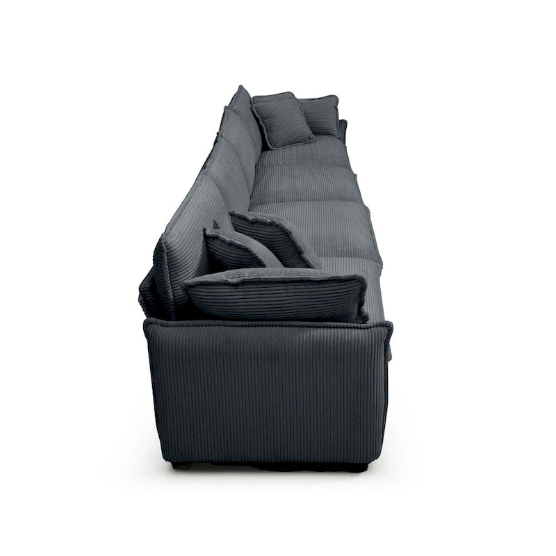 Grey 150 Corduroy 4-Seater Modular Sectional Sofa, 6 Pillows & Free Combination