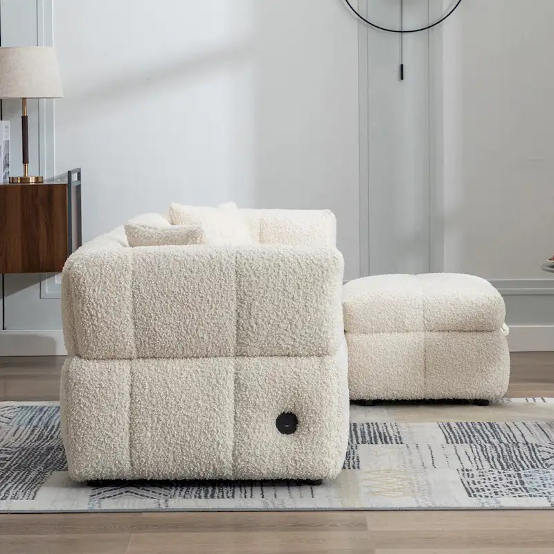 87.7 Fabric 4 Seater Sectional Sofa with Movable Ottoman, 2 USB Ports, and 2 Lumbar Pillows, Ideal for Living Room