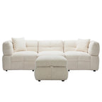 87.7 Fabric 4 Seater Sectional Sofa with Movable Ottoman, 2 USB Ports, and 2 Lumbar Pillows, Ideal for Living Room