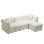 87.7 Fabric 4 Seater Sectional Sofa with Movable Ottoman, 2 USB Ports, and 2 Lumbar Pillows, Ideal for Living Room