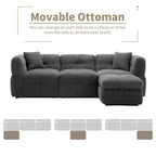 87.7 Fabric 4 Seater Sectional Sofa with Movable Ottoman, 2 USB Ports, and 2 Lumbar Pillows, Ideal for Living Room