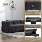 87.7 Fabric 4 Seater Sectional Sofa with Movable Ottoman, 2 USB Ports, and 2 Lumbar Pillows, Ideal for Living Room