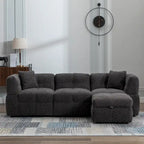 87.7 Fabric 4 Seater Sectional Sofa with Movable Ottoman, 2 USB Ports, and 2 Lumbar Pillows, Ideal for Living Room