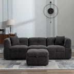 87.7 Fabric 4 Seater Sectional Sofa with Movable Ottoman, 2 USB Ports, and 2 Lumbar Pillows, Ideal for Living Room